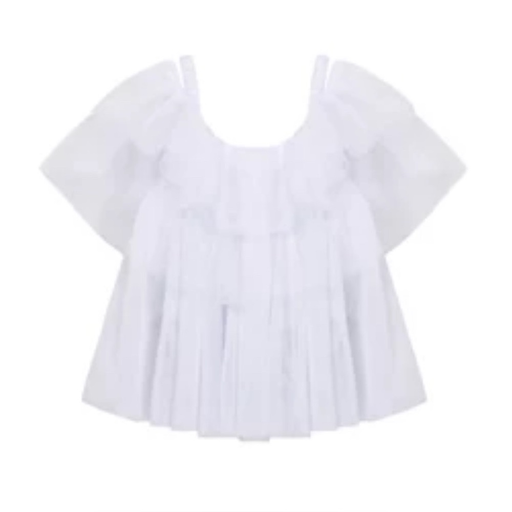 NWT- Habitual Girls Tiered Mesh Top, white, size 12